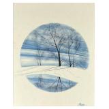 Artist Signed Ink & Watercolor Landscape Painting