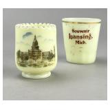Lansing MI 2 Historic Souvenir Uranium Glass