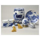 6 Chinese Blue & White Hand Painted Pottery Pieces