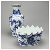 Chinese Blue & White Porcelain Monteith & Vase