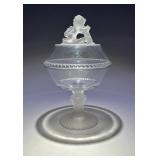 Gillinder & Sons Frosted Lion EAPG Compote w Lid