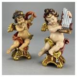 Pair of Hand Painted Resin Musical Putti Figures