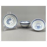 3 Pieces of Chinese Blue & White Grain Porcelain