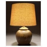 Japanese Glazed Pottery Lamp w Floral Decoration