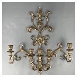 5 Arm Italian Silver Gilt Tole Wall Sconce 1960s
