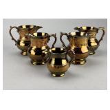 5 English Banded Copper Lusterware Pitchers 19th C