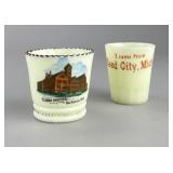 Reed City & Big Rapids MI 2 Historic Uranium Glass