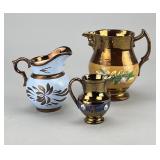 3 Copper Lusterware Pitchers English & American