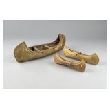 3 Native American Style Birch Bark Canoe Models