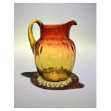 19th C. Amberina Water Pitcher Moire Pattern