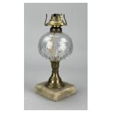 Kerosene Lamp Mold Blown Glass, Brass & Marble