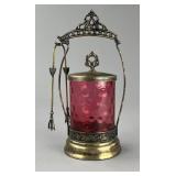 Victorian Cranberry Glass Pickle Caster 19th C.