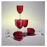 6 Antique English Cranberry Glass Wine Goblets