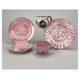 6 English Sunderland Pink Splash Lusterware