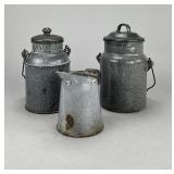 Grey Enamelware Graniteware Cream Cans & Pitcher