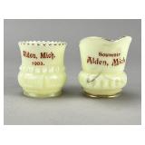 Alden MI 2 Historic Souvenir Uranium Glass