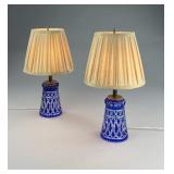 Pair of Cobalt Cut to Clear Crystal Boudoir Lamps