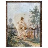 Late 19th C. Oil Painting of Woman with Cherubs