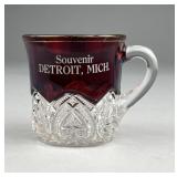 Detroit Michigan Historic Souvenir Ruby Glass Mug