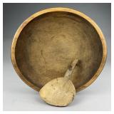Antique Wood Butter Bowl and Paddle 19th C.