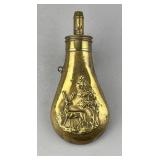 19th C. Brass Powder Flask with Stag & Tree