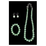 Carved Chinese Jade Necklace Bracelet Earrings Set
