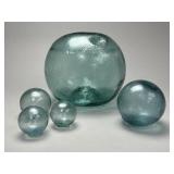 5 Japanese Blown Glass Fishing Floats