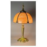 Curved Panel Carmel Slag Glass Table Lamp