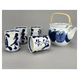 Japanese Blue & White Porcelain Tea Service Set