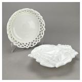 Milk Glass Hands Dish & Lattice Edged Bowl