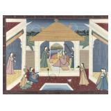 Large Indian Mughal Court Scene Painting