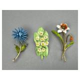 2 Weiss Floral Brooches & 1 Adderly Floral Brooch