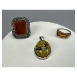 Nature Tone Stones 2 Sterling Rings 1 Pendant