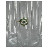 14K Yellow Gold Emerald and Diamond Cluster Ring