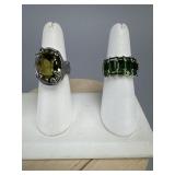 2 Sterling Silver Green Gemstone Rings