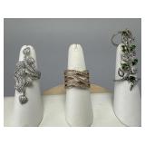 2 Silver Full Finger, Rose Color Over Silver Ring