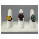 3 Signed Native American Sterling Silver Rings