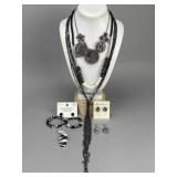 Silver Tone Black & White Fashion Costume Jewelry