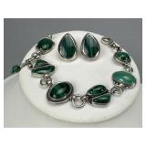 Silver Jabberwocky Malachite Bracelet, Earrings