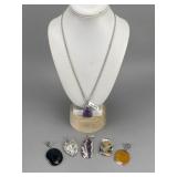 14K Gold Bonded Rope Necklace 6 Large Stone Charms