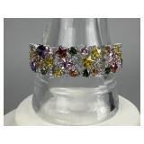 Sterling Silver Multicolor CZ Heart Star Bracelet