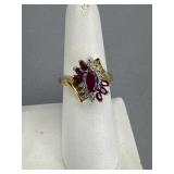 14K Yellow Gold Ladies Ruby and Diamond Ring