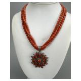 Sterling Coral Strand Necklace Roie Jaque Pendant