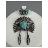 Silver Turquoise Red Coral Charm, Turquoise Ring