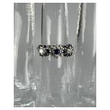 14K White Gold Sapphire and Diamond Cluster Band