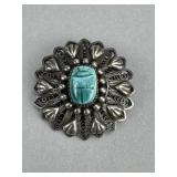 Silver Filigree Faience Scarab Brooch/Pendant
