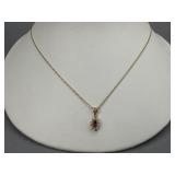 14K Singapore Necklace w/ Ruby & Diamond Pendant