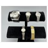 5 Ladies Quartz Wrist Watches Seiko Fossil Elgin