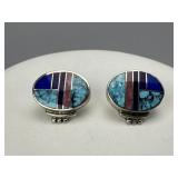 Sterling Silver Signed SuperSmith Inlay Earrings