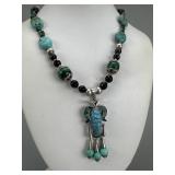 925 Latin American Turquoise Carved Mask Necklace